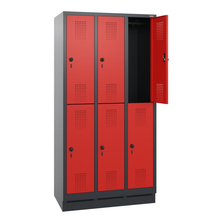 STIER Garderobenschrank doppelstöckig 1800 x 900 x 500 mm 3 Abteile Anthrazitgrau/Rot