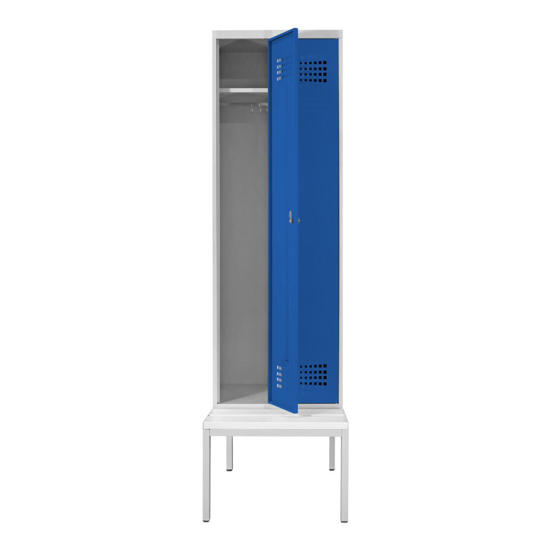 STIER Garderobenspind Premium mit Sitzbankuntergestell 2 Abteile Drehriegel lichtgrau/enzianblau