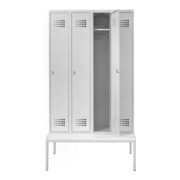 STIER Garderobenspind Premium mit Sitzbankuntergestell 4 Abteile Drehriegel lichtgrau-3