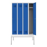STIER Garderobenspind Premium mit Sitzbankuntergestell 4 Abteile Zylinderschloss lichtgrau/enzianblau-3