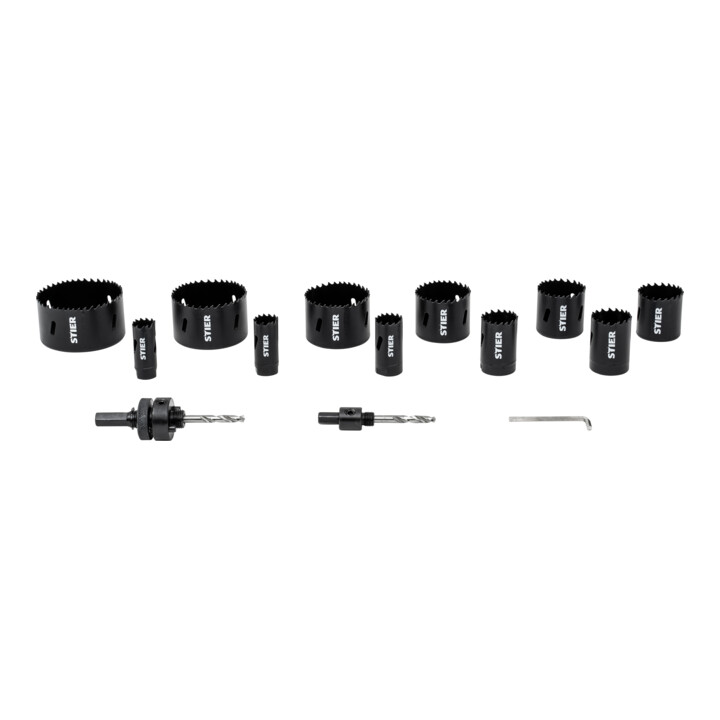STIER gatenzaagset HSS-Co8-bimetaal, 44 mm snijdiepte, 14-delig (20, 22, 25, 32, 35, 40, 44, 51, 60, 68 en 76 mm)