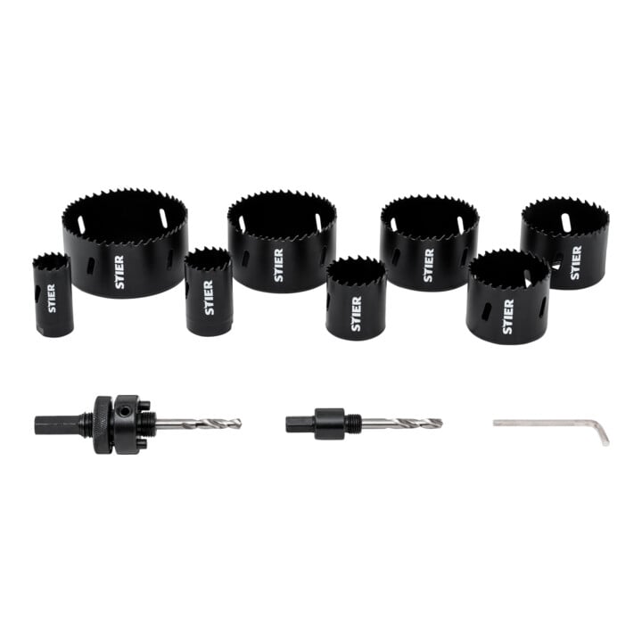 STIER gatzagen elektricienset HSS-Co8-bimetaal, 44 mm snijdiepte, 11-delig (25, 32, 40, 54, 60, 68, 76 en 86 mm)