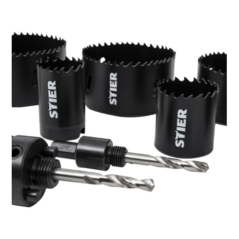 STIER gatzagen elektricienset HSS-Co8-bimetaal, 44 mm snijdiepte, 11-delig (25, 32, 40, 54, 60, 68, 76 en 86 mm)