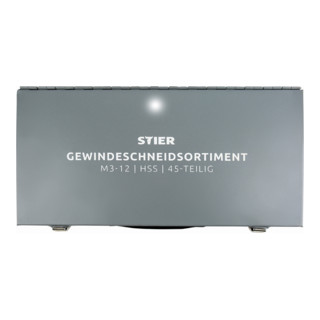 STIER Gewindeschneidzeug-Satz mit Gewindebohrer-Sätzen 45-teilig (M3-12)