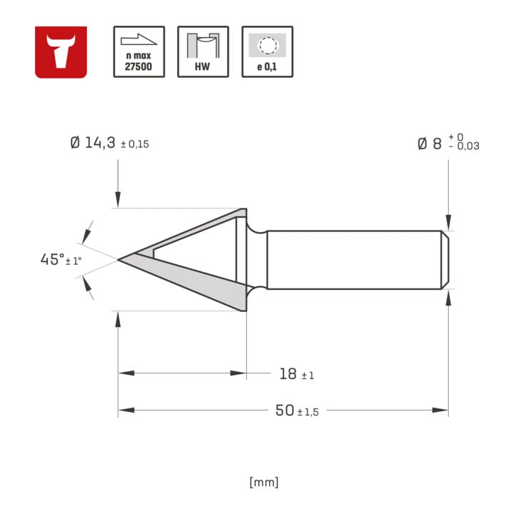 STIER Gipskartonfrees D14,3 mm 45 graden S8 mm HW