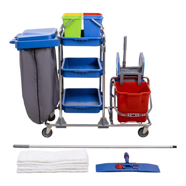 STIER grote hygiëne- en reinigingswagen met chromen frame set