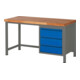 STIER Höhenverstellbare Werkbank Premium mit 3 Schubladen BxTxH 1500x700x840-1040mm anthrazitmetall / RAL 5010-1