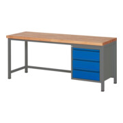 STIER Höhenverstellbare Werkbank Premium mit 3 Schubladen BxTxH 2000x700x840-1040mm anthrazitmetall / RAL 5010