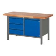 STIER Höhenverstellbare Werkbank Premium mit 3 Schubladen und 1 Flügeltür BxTxH 1500x700x840-1040mm anthrazitmetall / RAL 5010