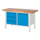STIER Höhenverstellbare Werkbank Premium mit 3 Schubladen und 1 Flügeltür BxTxH 1500x700x840-1040mm RAL 7035 / RAL 5012-1
