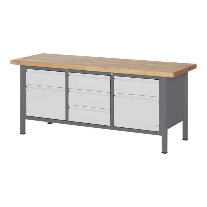 Set STIER Höhenverstellbare Werkbank Premium mit 5 Schubladen + Werkbankaufbau BxH 2000x900mm