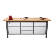 STIER Höhenverstellbare Werkbank Premium mit 5 Schubladen und 2 Flügeltür BxTxH 2000x700x840-1040mm-2