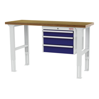 STIER in hoogte verstelbare werkbank met 1x100, 2x150 mm laden BxDxH 1500x600x760-1060 mm RAL 7035/RAL 5010