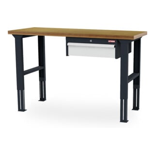 STIER in hoogte verstelbare werkbank met 1x150 mm lade BxDxH 1500x600x760-1060 mm RAL 7016/RAL 7035