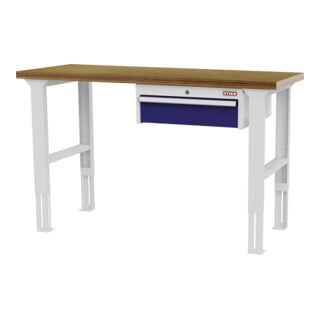 STIER in hoogte verstelbare werkbank met 1x150 mm lade BxDxH 1500x600x760-1060 mm RAL 7035/RAL 5010