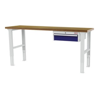 STIER in hoogte verstelbare werkbank met 1x150 mm lade BxDxH 2000x600x760-1060 mm RAL 7035/RAL 5010