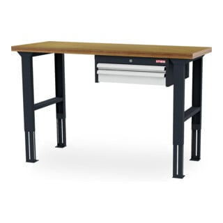 STIER in hoogte verstelbare werkbank met 1x50, 1x100 mm laden BxDxH 1500x600x760-1060 mm RAL 7016/RAL 7035