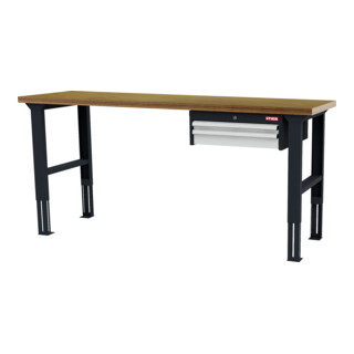 STIER in hoogte verstelbare werkbank met 1x50, 1x100 mm laden BxDxH 2000x600x760-1060 mm RAL 7016/RAL 7035