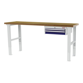 STIER in hoogte verstelbare werkbank met 1x50, 1x100 mm laden BxDxH 2000x600x760-1060 mm RAL 7035/RAL 5010