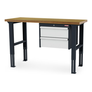 STIER in hoogte verstelbare werkbank met 2x200 mm laden BxDxH 1500x600x760-1060 mm RAL 7016/RAL 7035