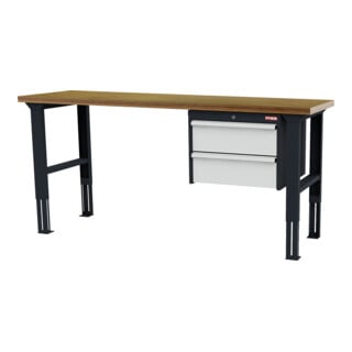 STIER in hoogte verstelbare werkbank met 2x200 mm laden BxDxH 2000x600x760-1060 mm RAL 7016/RAL 7035