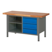 STIER in hoogte verstelbare werkbank Premium met 3 laden en een open vak BxDxH 1500x700x840-1040 mm antracietmetaal/RAL 5010