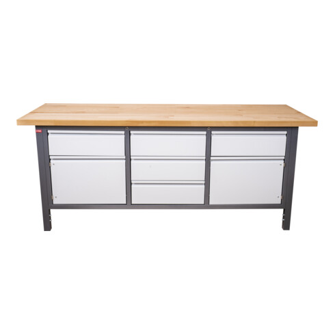 STIER in hoogte verstelbare werkbank Premium met 5 laden en 2 vleugeldeur BxDxH 2000x700x840-1040 mm