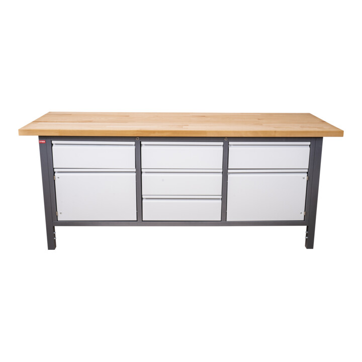 STIER in hoogte verstelbare werkbank Premium met 5 laden en 2 vleugeldeur BxDxH 2000x700x840-1040 mm