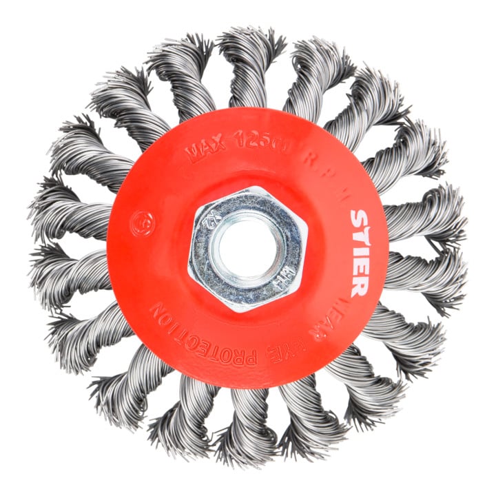 STIER Kegelbürste Ø 100 mm, M14, 0,5 mm, gezopft, Stahl