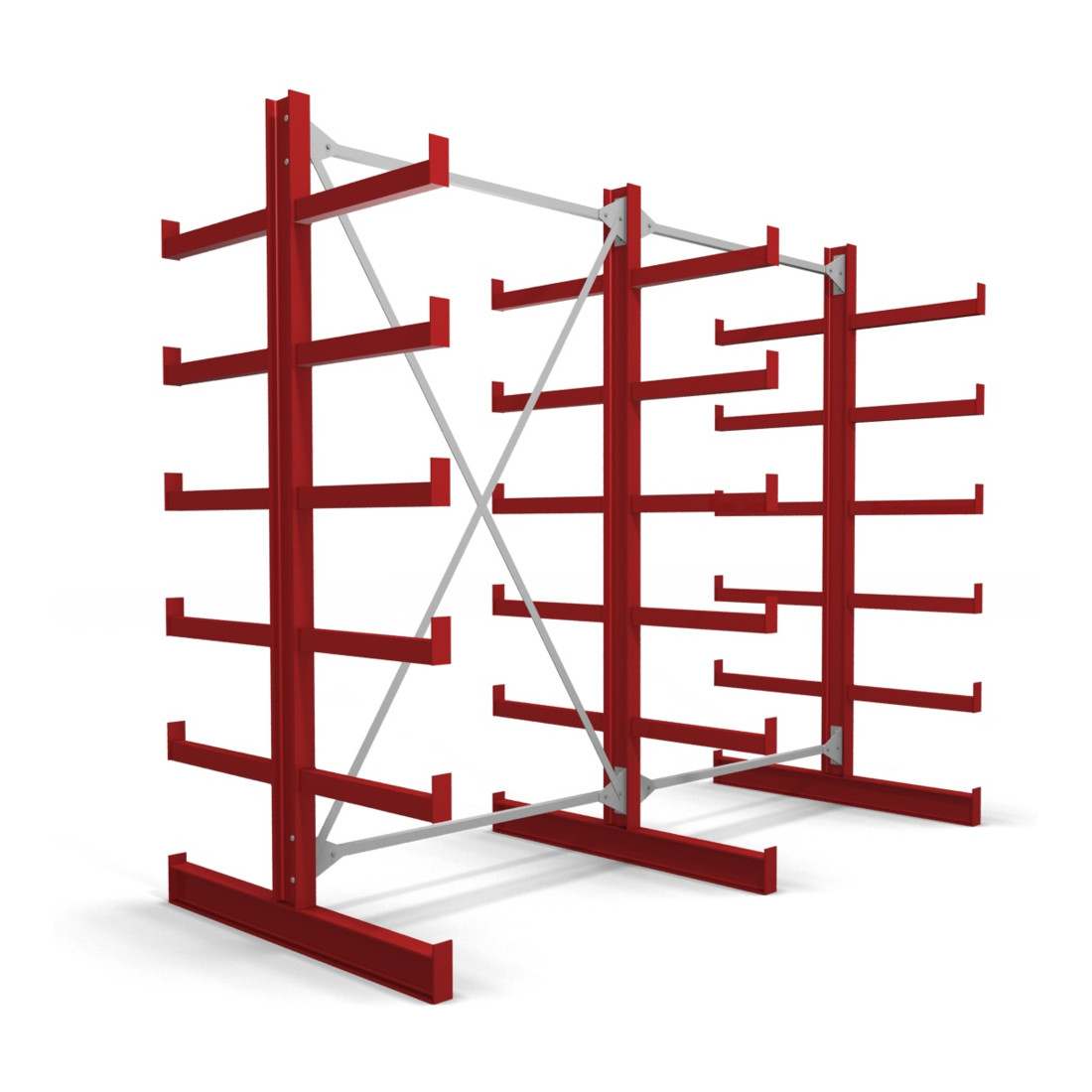 STIER Kragarmregal doppelseitig 2 Felder mit 5 Ebenen 2600x2000x500mm feuerrot