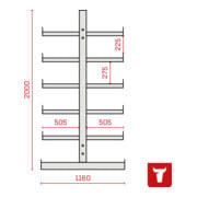 STIER Kragarmregal doppelseitig 2 Felder mit 5 Ebenen 2600x2000x500mm feuerrot-2