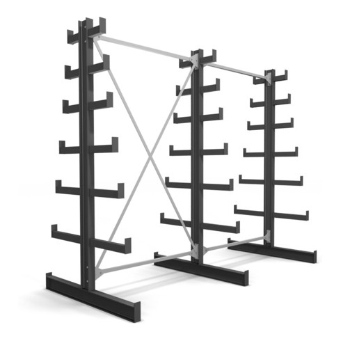 STIER Kragarmregal doppelseitig 2 Felder mit 6 absteigenden Ebenen 2600x2000x500mm