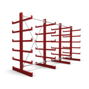 STIER Kragarmregal doppelseitig 3 Felder mit 5 Ebenen 3900x2000x500mm feuerrot