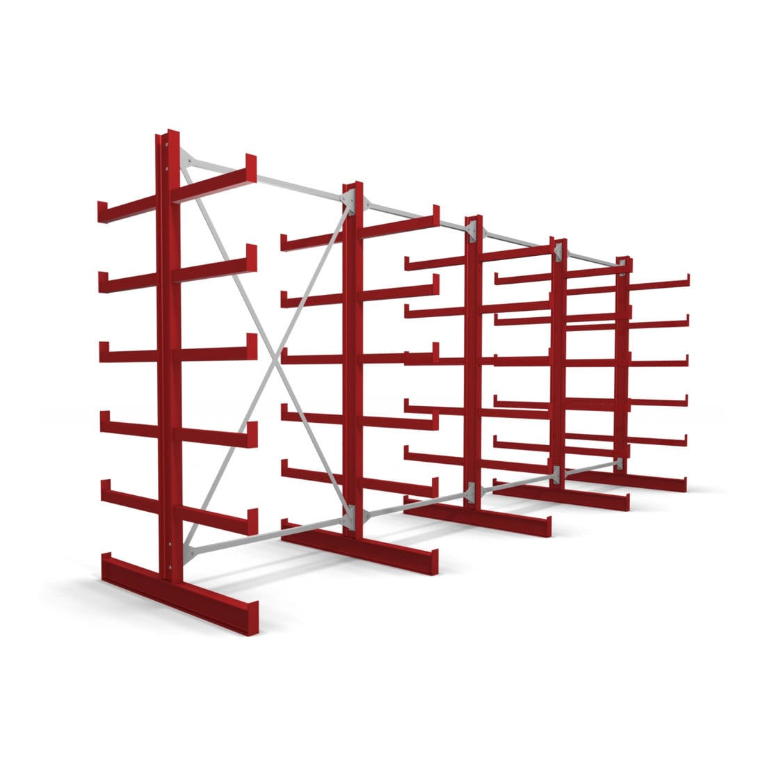 STIER Kragarmregal doppelseitig 4 Felder mit 5 Ebenen 5200x2000x500mm feuerrot