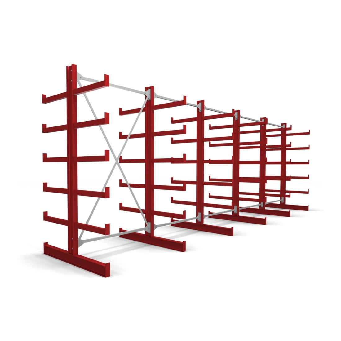 STIER Kragarmregal doppelseitig 5 Felder mit 5 Ebenen 6500x2000x500mm feuerrot