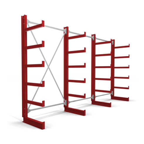 STIER Kragarmregal einseitig 3 Felder mit 5 Ebenen 3900x2000x500mm feuerrot