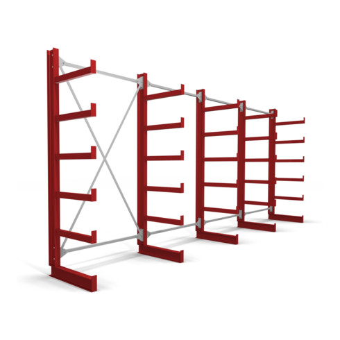 STIER Kragarmregal einseitig 4 Felder mit 5 Ebenen 5200x2000x500mm feuerrot