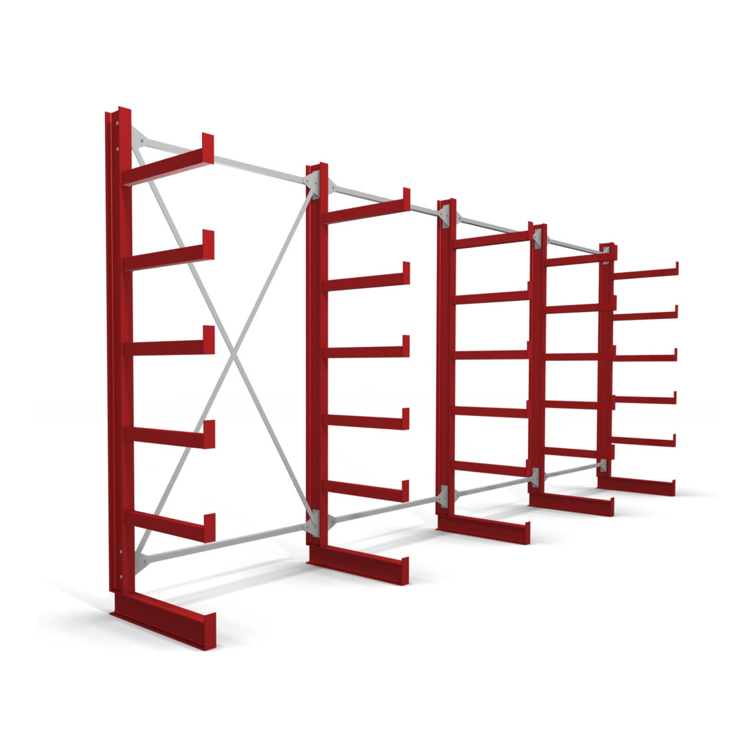 STIER Kragarmregal einseitig 4 Felder mit 5 Ebenen 5200x2000x500mm feuerrot