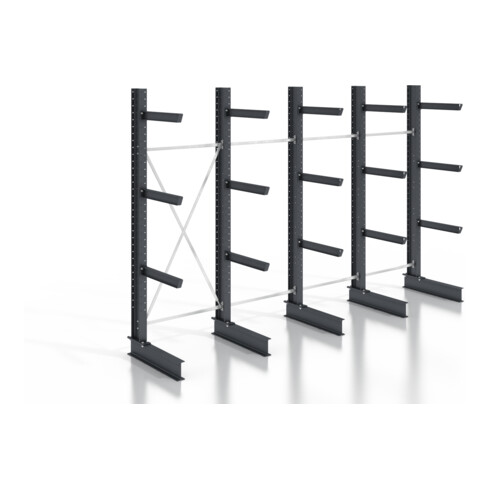 STIER Kragarmregal schraubbar einseitig 4 Felder mit 3 Ebenen 5120x2550x800mm