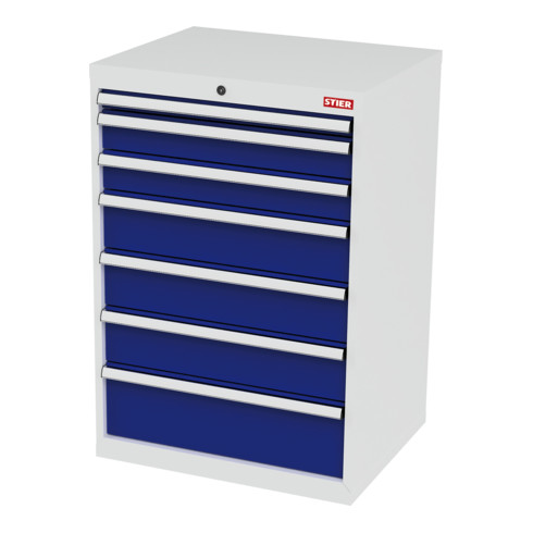 STIER ladekast met 7 laden BxDxH 700x575x1020 mm lichtgrijs/gentiaanblauw