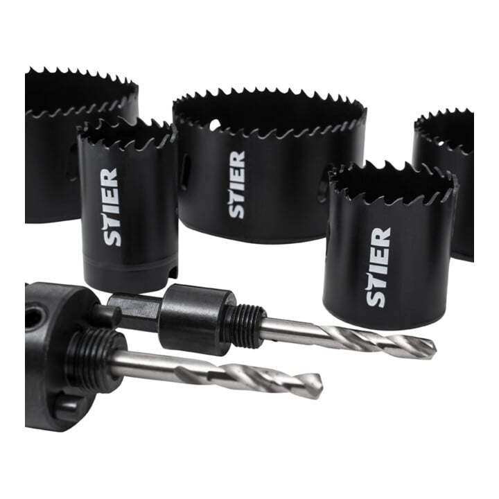 STIER Lochsägen Elektrikerset HSS-Co8 Bimetall, 44mm Schnitttiefe, 11-teilig (25, 32, 40, 54, 60, 68, 76 und 86 mm)