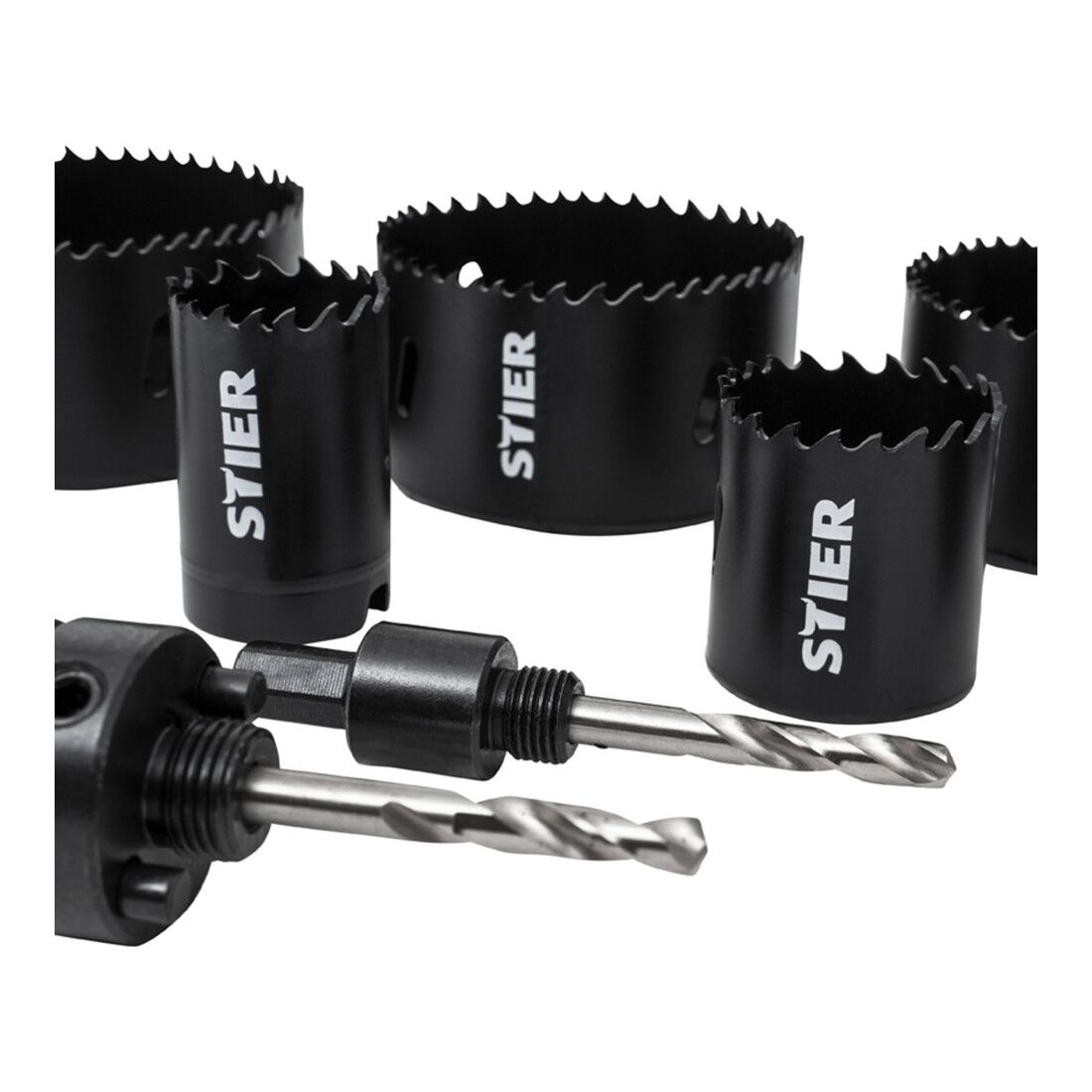 STIER Lochsägen Elektrikerset HSS-Co8 Bimetall, 44mm Schnitttiefe, 11-teilig (25, 32, 40, 54, 60, 68, 76 und 86 mm)