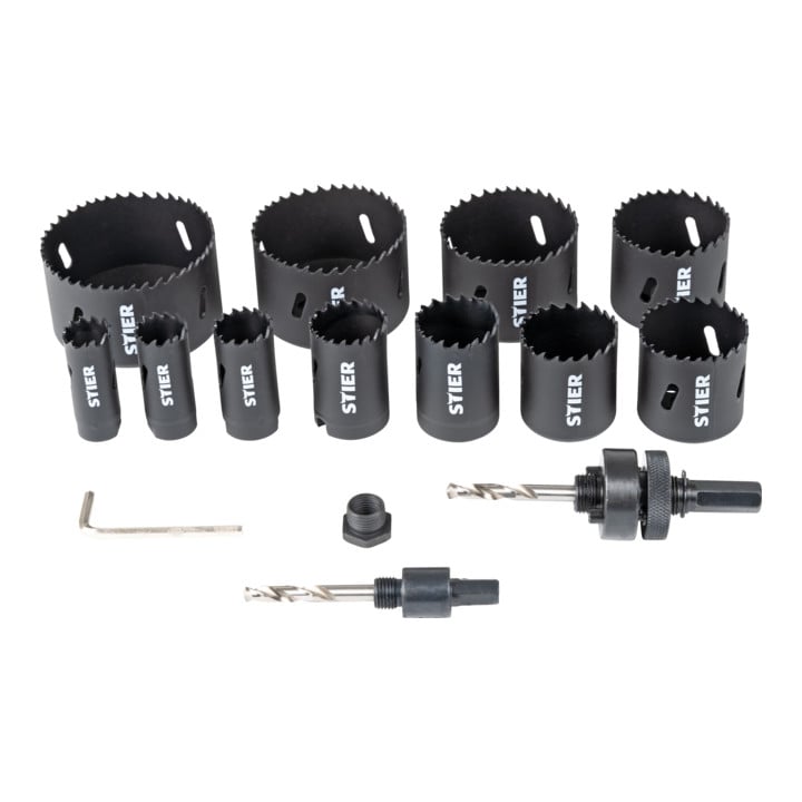 STIER Lochsägen-Set HSS-Co8 Bimetall 17-teilig (20, 22, 25, 32, 35, 40, 44, 51, 60, 68, 76 mm)