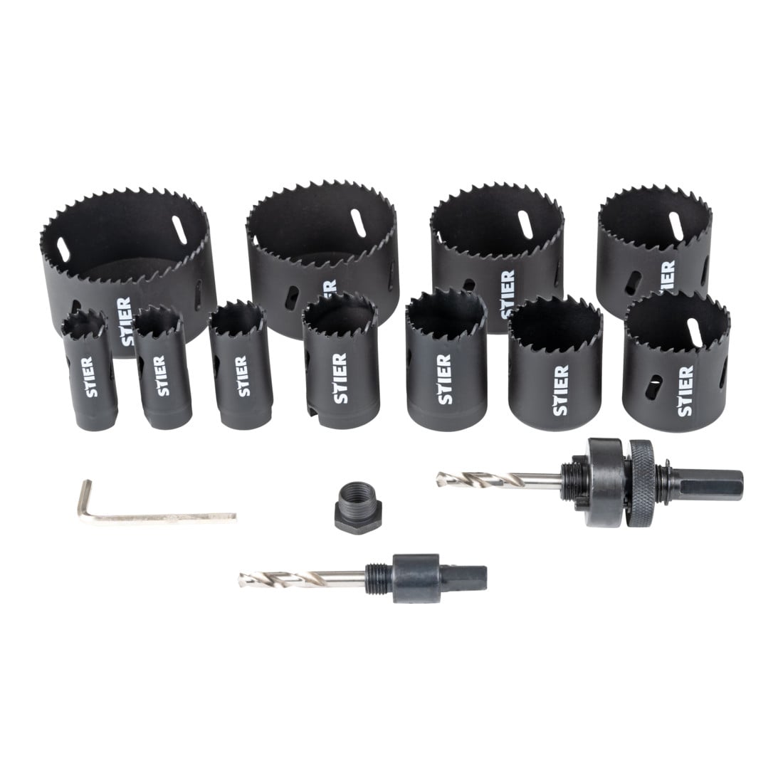 STIER Lochsägen-Set HSS-Co8 Bimetall 17-teilig (20, 22, 25, 32, 35, 40, 44, 51, 60, 68, 76 mm)