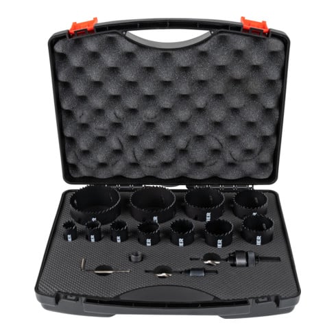 STIER Lochsägen-Set HSS-Co8 Bimetall 17-teilig (20, 22, 25, 32, 35, 40, 44, 51, 60, 68, 76 mm)