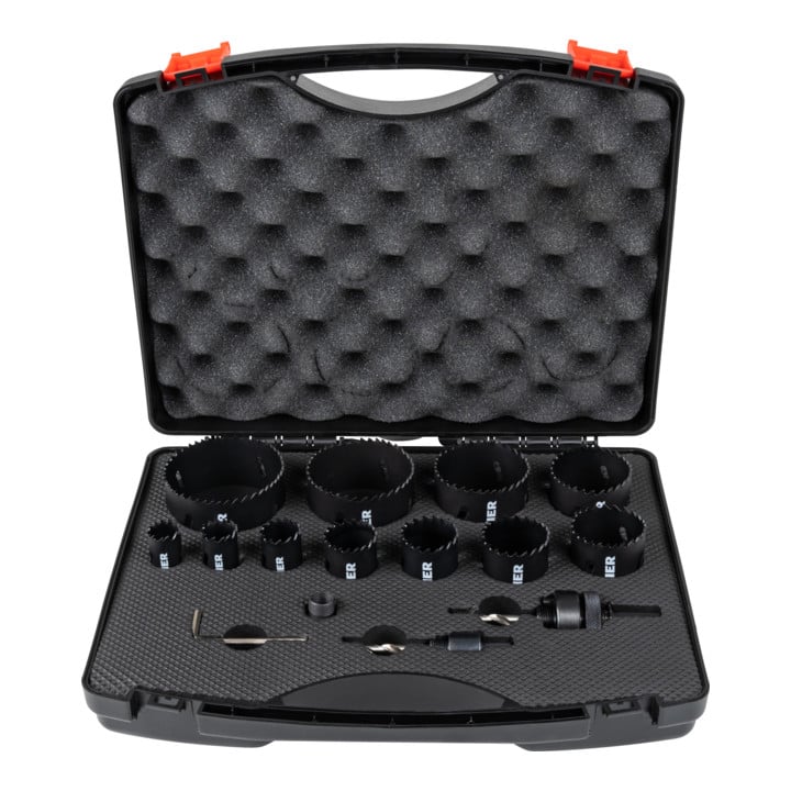 STIER Lochsägen-Set HSS-Co8 Bimetall 17-teilig (20, 22, 25, 32, 35, 40, 44, 51, 60, 68, 76 mm)