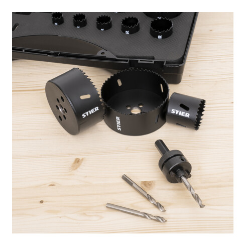 STIER Lochsägen-Set HSS-Co8 Bimetall, 21-teilig, 19 - 121 x 44 mm