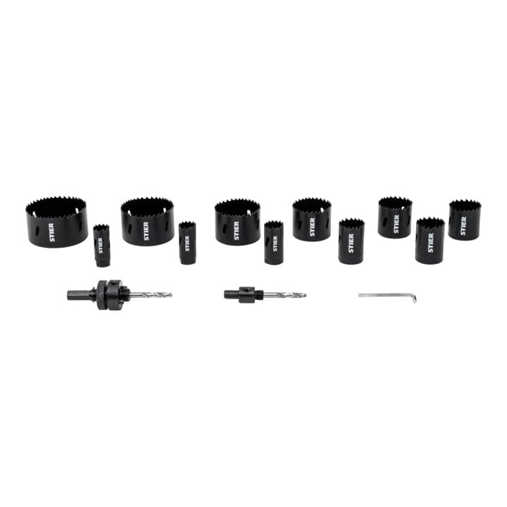 STIER Lochsägen-Set HSS-Co8 Bimetall, 44mm Schnitttiefe, 14-teilig (20, 22, 25, 32, 35, 40, 44, 51, 60, 68 und 76 mm)