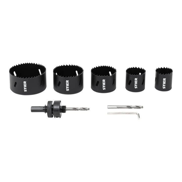 STIER Lochsägen-Set HSS-Co8 Bimetall, 8-teilig (38, 44, 57, 68, 82 mm)