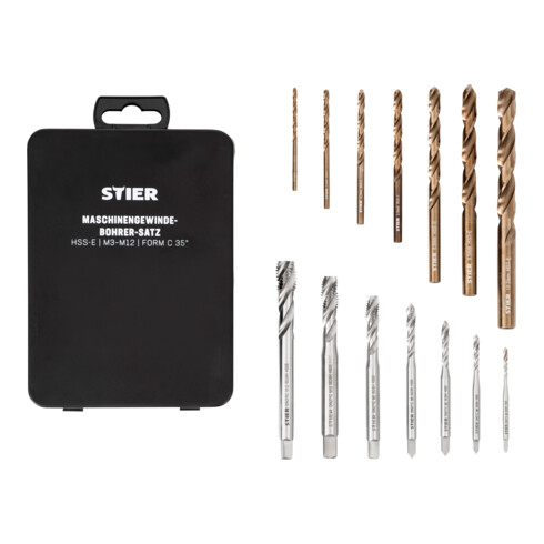 STIER Maschinengewindebohrer-Satz HSS-E Co5 M3-12 Form C 35° 14-tlg.